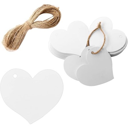 50x papphjerte rød inkl. 10 M tau 4x4,5 cm gavelapper merkelapper gavedekorasjon dekorasjonslapp hjerte papp pappmerker små kort kort