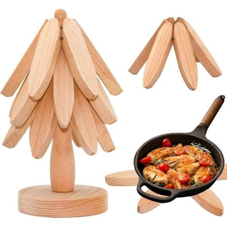Træunderlag formet som træer, Grydelapper til varme retter - Sæt med 3 nem opbevaring - Velegnede retter/pander/skåle/tekander