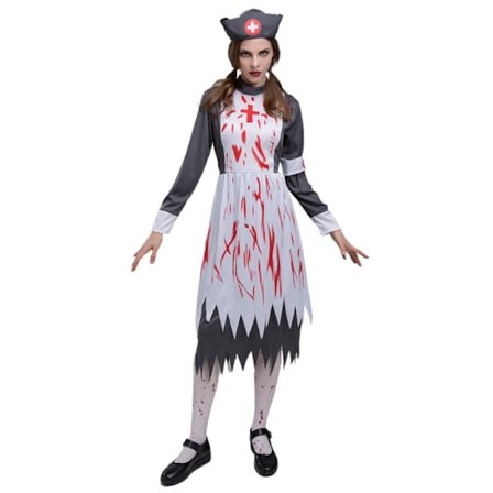 Halloween Horror Sygeplejerske Zombie Pige Kostume (Strømper Ikke Inkluderet)