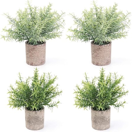 Mini kunstige plastpottede grønne planter, falske trimmede busker og falske planter, små kunstige grønne planter, brukt til hjemmekontor dekorasjon, 4