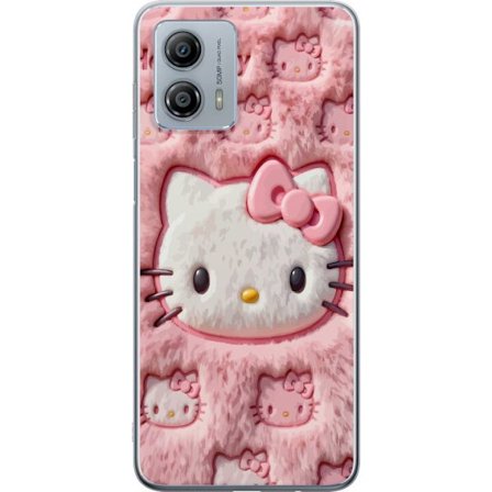 Kompatibelt Mobildeksel til Motorola Moto G53 Hello Kitty rosa fluffy bakgrunn med ikoniskt ansikt og kawaii-estetikk