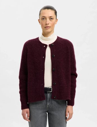 Selected Slflulu Ls Knit Short Cardigan Noos - Burgundy - S