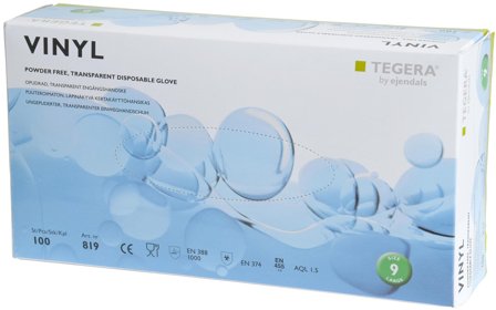 Tegera 819 Engångshandske Vinyl, Opudrad 7, 100-pack, Kläder