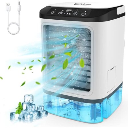 Bärbar Luftkylare 4-i-1 – Mini AC med 900 ml Vattentank, Fläkt & Luftfuktare, 3 Vindlägen