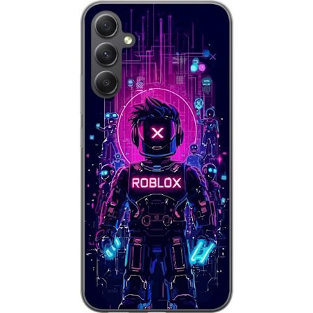 Kompatibel Mobilcover til Samsung Galaxy A35 Roblox Cyber Core Kraftfuldt digitalt Roblox-design med lilla lys og futuristisk baggrund