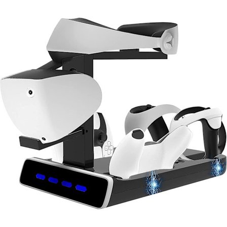 PS VR2 Ladestajon Stativ for Playstation VR2 og PS5-kontroller med VR-hodetelefonstativ, med LED-indikatorer