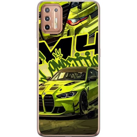 Yhteensopiva Puhelinkuori Motorola Moto G9 Plus Bluey-perhe iloisessa piirrostyyliä kukkaisella taustalla ja leikkisällä väripaletilla