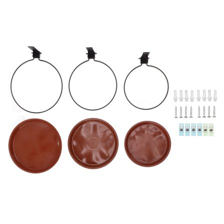 Trädmonterad fågelmatare och badskål med kraftig metallring för bakgårdsterrass, tre krukor och fästen