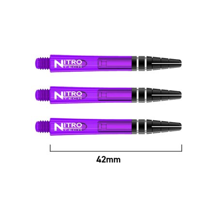 Red Dragon Darts Nitrotech Shafts 42mm Polycarbonate - Purple, 3 Sets (9 Shafts) - Flight Locking System, Ultra-Modern, Transparent Polymer