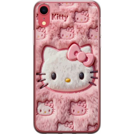 Kompatibel Mobilcover til Apple iPhone XR Hello Kitty lyserød fluffy baggrund med ikonisk ansigt og kawaii-æstetik