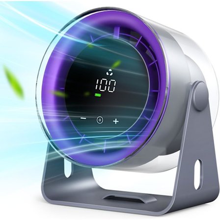 Bordvifte med batteri, stillegående, 100 hastigheter, justerbart hode, smart digitalt display, reisevifte for soverom, kontor, reise