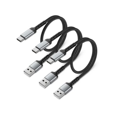 USB-C Laddningskabel 0,5m, 3-pack, Flätad Typ-C 3A Snabbladdningskabel, Beijiyi USB A till USB C-kabel