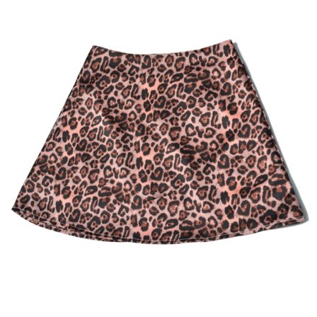 Trykk for kvinner med høyt liv Layer Satin Short Skjørt, Rosa - Leopard, XL