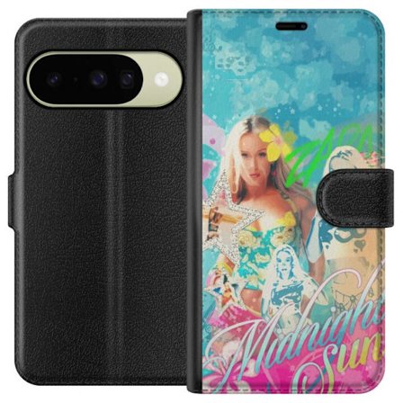 Yhteensopiva Lompakkokotelo Google Pixel 10 Seikkailumaailma Steve, Creeper ja eläimillä värikkäässä palikkagrafiikassa