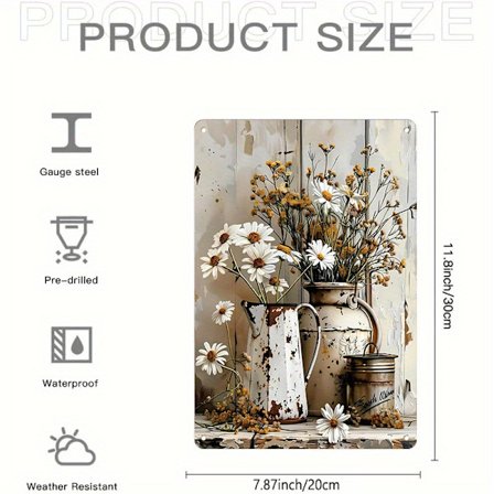 1kpl Boheemi Rustiikkinen Daisy Metallinen Seinätaide - & Daisy Kukkaprintti Metallikyltissä, Maalaistalon Sisustus Sopii Keittiöön, Olohuoneeseen, 