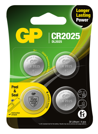 GP Batteries CR2025 Knapcelle lithium, 3 V, pakke med 4, Elforsyning & strømfordeling