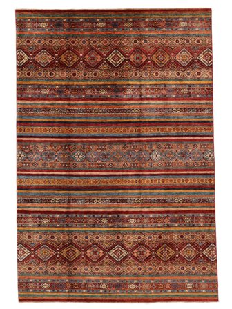 Handgeknüpft Shabargan 206X300 Wollteppich Dunkelrot/Schwarz
