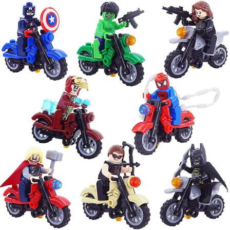 8 stk./sæt Superhelt med motorcykel Byggeklodser Figurer Samling Minifigurer til Børn Legetøj[GL]