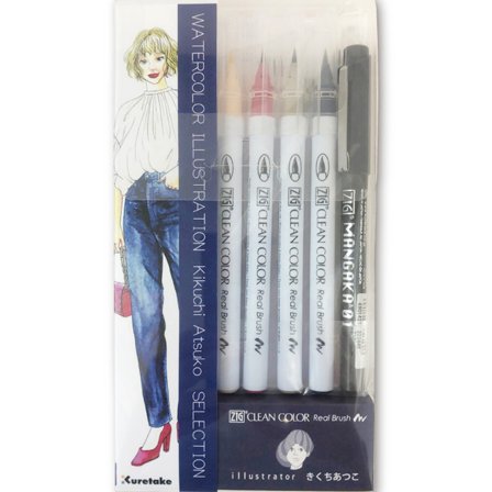 ZIG Kuretake Clean Color Real Brush Illustration 1 set Lot de 8