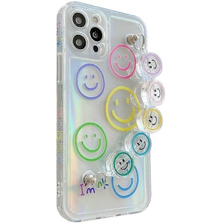 Genomskinligt mobilskal med smiley och kedja, kompatibelt med Iphone 13 Pro Max/13 Pro/13/12 Pro Max/11 Pro Max armband Kawaii