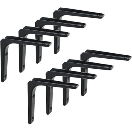 Hyllebrakett i vegg, matt svart metallbrakett, metallhyllebrakett