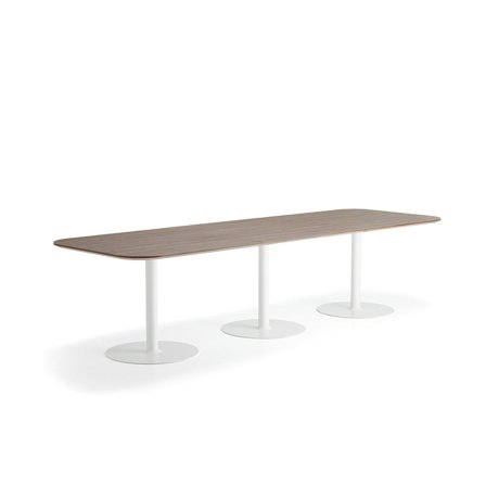 Bord METRIC, rundade hörn, 3000x1000x720 mm, vit/valnöt