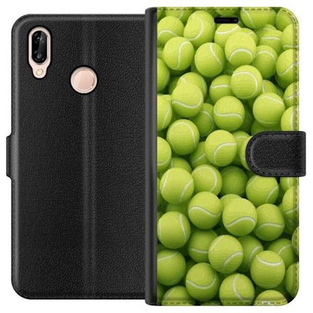 Kompatibel Tegnebogsetui til Huawei Huawei P20 lite Mønster af grønne tennisbolde i høj detalje, sporty motiv med gentagende tekstur og stærke far