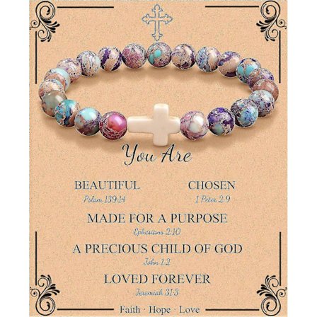 Kristne armbånd for kvinner Korsarmbånd for religiøse kvinner og jenter Påske Katolsk Naturstenarmbånd Kristent smykke Tro Kommunion Dåp