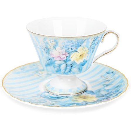 Vintage Blåstripet Tekopp og Skålsett, Hortensia Blomster Kaffekrus for Teselskap, Elegant 150ml Porselenskopp for Kvinner og Gave