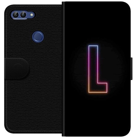 Yhteensopiva Lompakkokotelo Huawei Huawei P smart Minimaalinen neonkirjain L pehmeästi vaihtuvassa värivalossa mustaa taustaa vasten, puhdas graafin
