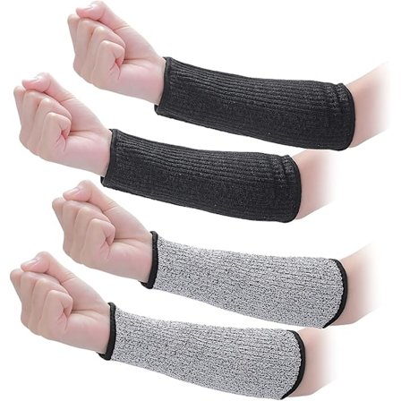 2 Par Kuttsikre Ermer Nivå 5 Beskyttende Ermer Armbeskyttere, Svart og Grå, 20cm