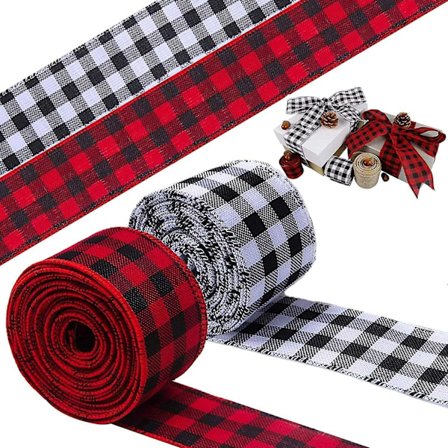 Rullar Julrutiga Band, Vita och Svarta Buffelrutiga Band för DIY Hantverk, Presentinslagning, C