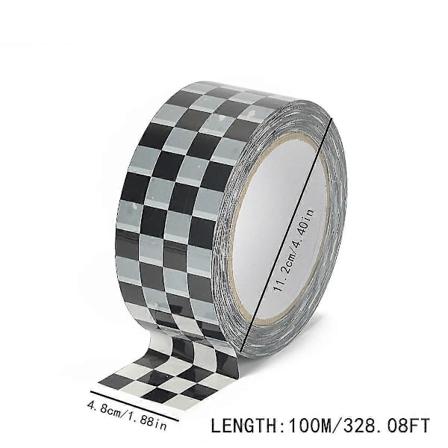 1/Rull 48mm*100m Svart Hvit Gul Blå Farget Sjakkbrett Rutenett Bopp Limtape For DIY Klistremerke Varepakke Tilbehør blackandwhite