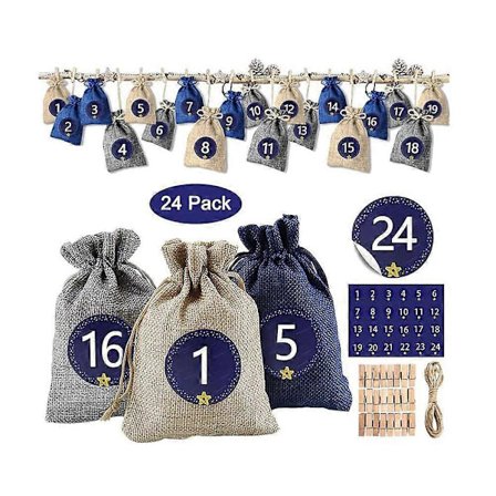 Adventskalender til Fyldning - Sæt med 24 Jutesække