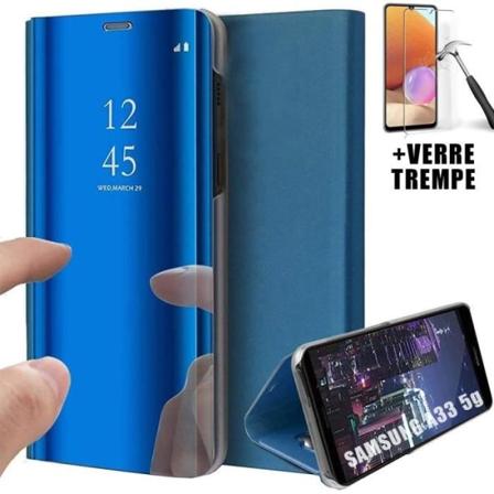 Fodral för Samsung A33 5G (6,5") + 2 härdade glasögon. Anti-Shock Fodral Spegeleffekt Design Fullständigt skydd Blå Blå
