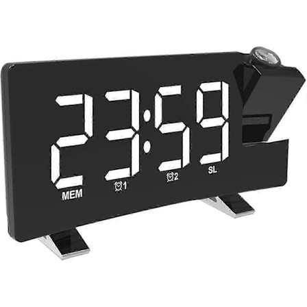 Digital väckarklocka med projektor, USB-laddning vit