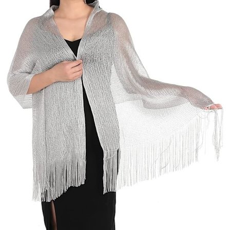 Sjal til aftenkjole, skinnende metalsjal og tørklæder, kvinders skinnende festkjoler, tørklæder, festkjoler, loopsjal