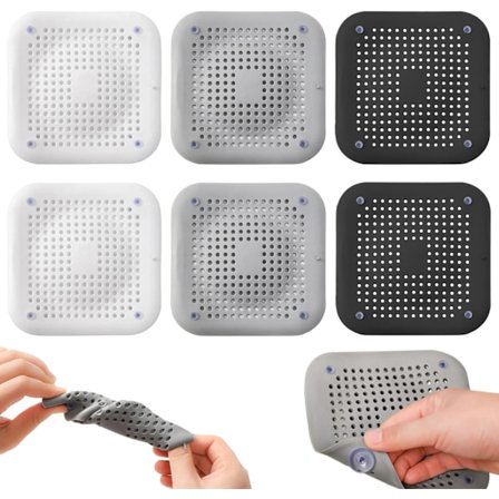 6 st Silikon Hår Catcher, Silikon Hårfilter, Universell Avloppsskydd, Dusch Hår Catcher med Sugkoppar Avloppssil Badkar Silikon Avloppsskydd