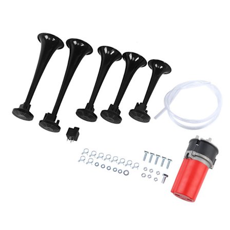 12V Universal 5 Luft Horn Kompressor Høj Musikalsk Lyd Trompet Kit til Bil Lastbil Båd (Sort)