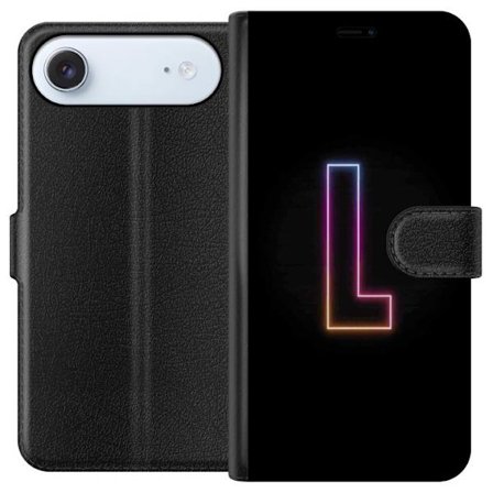 Yhteensopiva Lompakkokotelo Apple Apple iPhone 17 Air Minimaalinen neonkirjain L pehmeästi vaihtuvassa värivalossa mustaa taustaa vasten, puhdas gra