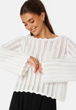 Bubbleroom - Boat Neck Structure Knitted Sweater - Offwhite - Kläder