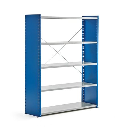 Shelving MIX, basic unit, 1740x1360x400 mm, closed end frame, blue, grey
