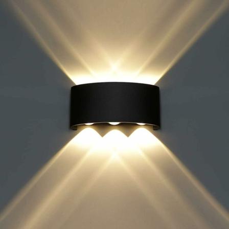 Dobbelt hoved op og ned væglampe led belysning indendørs vandtæt udendørs væglampe - sort varmt lys 6 hoveder - 6 watt,