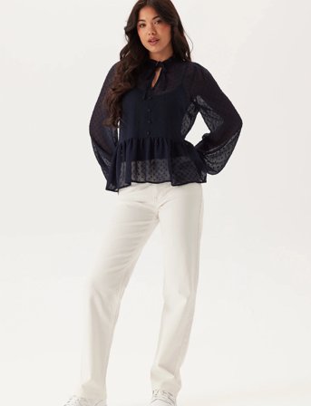 Bubbleroom Peplum Dobby Dot Blouse - Navy - 36-38 x 60