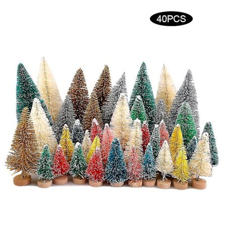 40 kpl Mini Värikkäitä Setripuita Pakkaus Sisal Lumi Huurre Puut Puupohjalla Pulloharja Puut Muoviset Talvi Lumi Koriste Työpöytä Puut Askarteluun