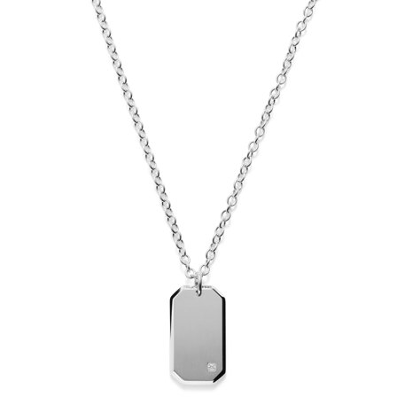 Collier à pendentif argenté ID et zircone pour hommes - Plaques militaires