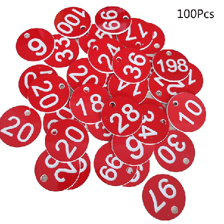100 kpl muoviset tunnistenumerot 1-100 kaiverrettu numerotunnuslappu värillinen avaimenperälle hg Red