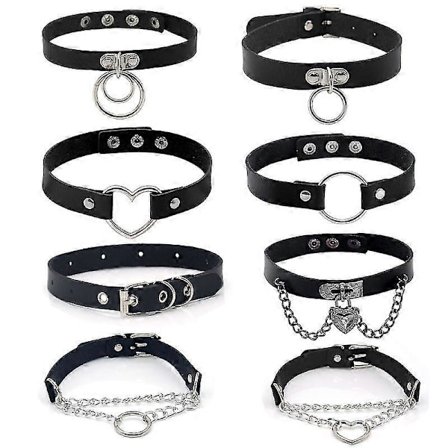 8 st Halloween Halsband Läder Gotisk Choker Halsband Set Punk Kedja Nyckelben Svart Läder Choker Sexig