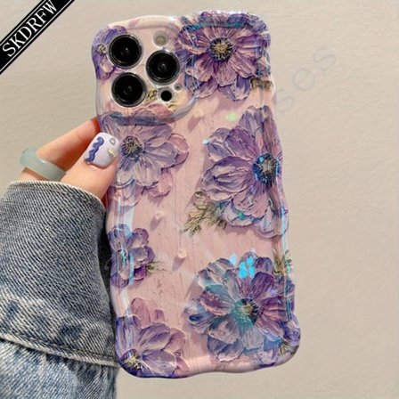 Mobilskal - Nytt Stilrent Y2K Iriserande Blå Blomma Oregelbunden Vågig Kant Dopamin Stötsäkert Mobilskal för Iphone 17, 16, 15, 14, 13, 12, 11, Och