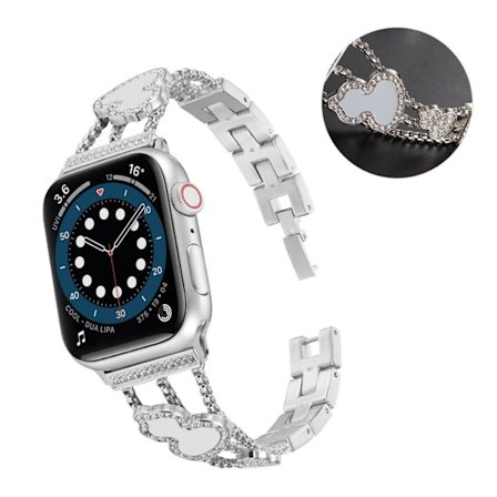 Apple Watch 40 mm klockarmband med strass och kalebassdekor - Silver / Grå